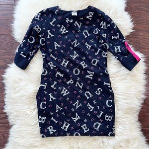 Girls Size 7/8 Navy Blue Alphabet Print Long and 3/4 Sleeve Dress with Pockets